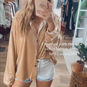 Oversized velvet button down
